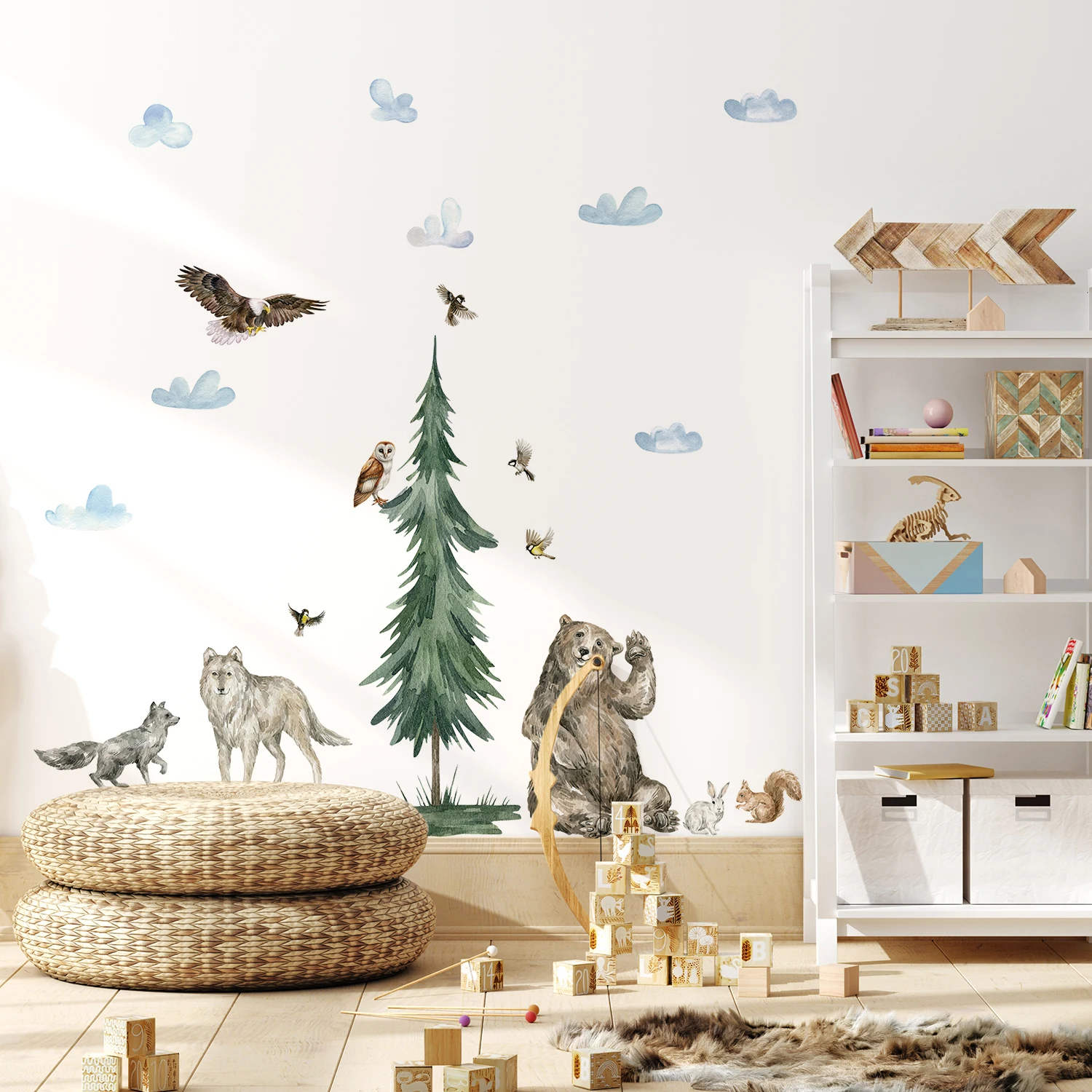 

Funlife® Watercolor Bear Eagle with Metasequoia Waterproof Removable Wall Decals Baby Room Nature Style Wall Stickers