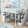 Full-size loft bed frame with stairs and desk, suitable for children, teens and adults - white 4