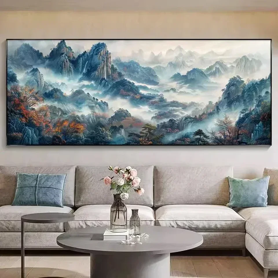 Foggy Mountain View 5D Large 5D Full Square/Round Diy Diamond Painting Chinese Ink Landscape Diamond Art Cross Stitch Kit
