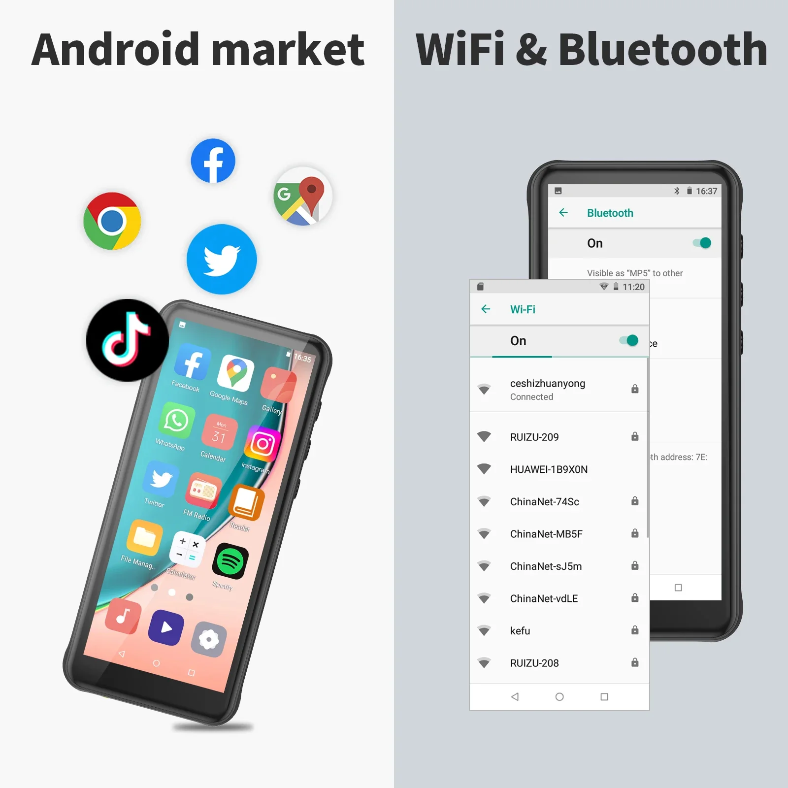 Android WiFi MP5 MP4 MP3 Player Bluetooth With Speaker Touch Screen Support FM Recorder E-Book TF SD Card APP Download