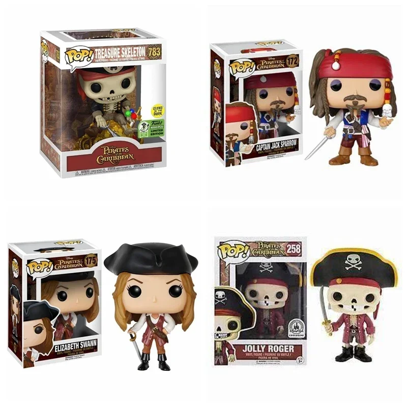 Funko Pop Pirates Of The Caribbean Captain Jack Sparrow 172 Elizabeth 175 Treasure Skeleton 783 Jolly Roger 258 Vinyl Figure Toy