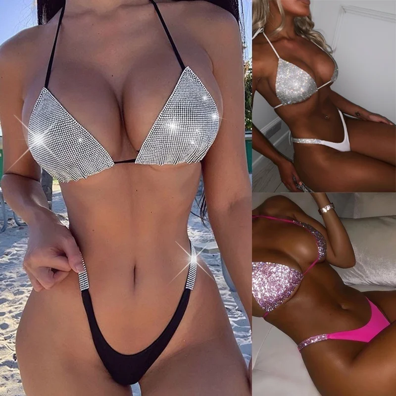 

Women's bodysuit Full Diamond Top Bikinis 3 Colors Rhinestone Shiny Glitter Erotic Hot Sexy Costumes
