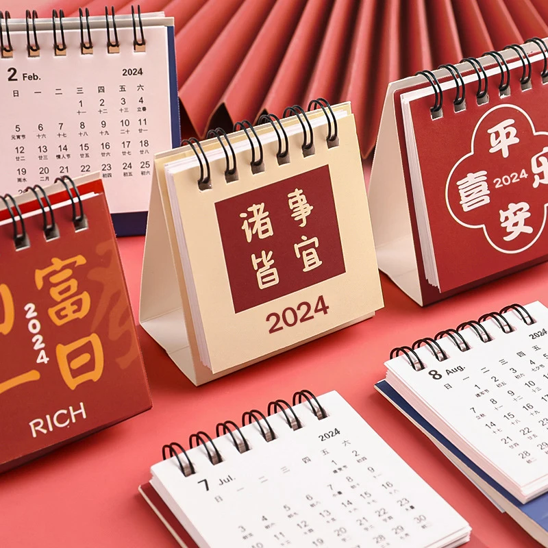 

2023-2024 Simple Style Portable Mini Calendar Creative Coil Desk Calendar Daily Planner Agenda Organizer Office Cute School