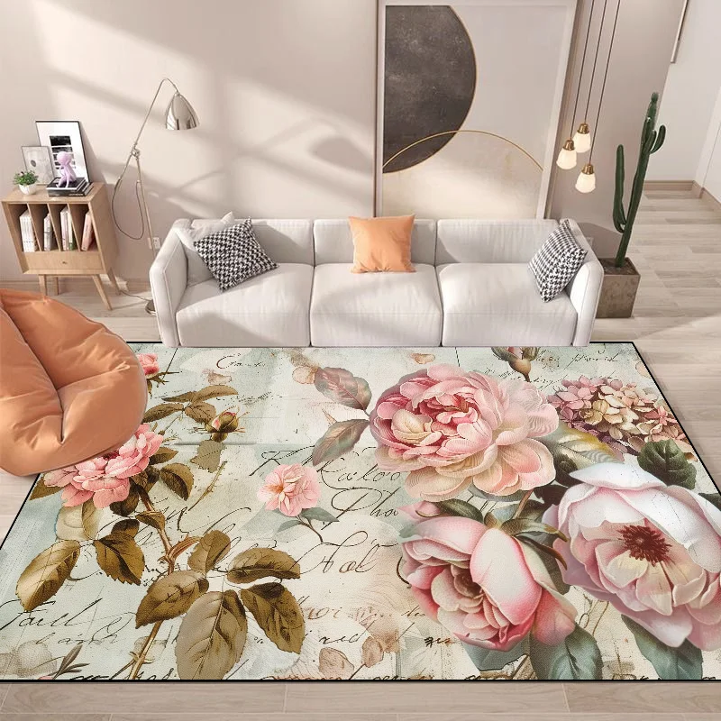 European Style Pink Rose Carpet Living Room Decoration Large Size Coffee Table Rug for Bedroom Decor Washable Non-slip Floor Mat 3