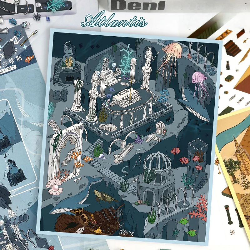 Roman Style Scene Stickers Large 3D Layered Decals for DIY Scrapbooking Journaling Decorative Layering PET Stickers