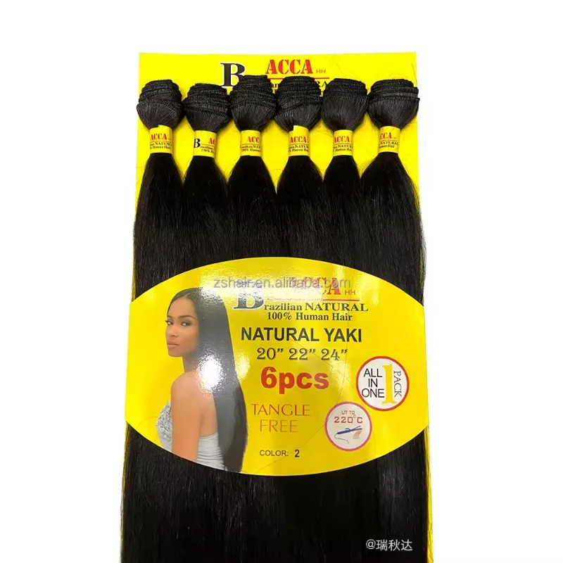Hair Extensions 6 Bundles Synthetic Hair Extensions Natural Yaki Straight Hair for Women Synthetic Bundles Extenciones with Closure