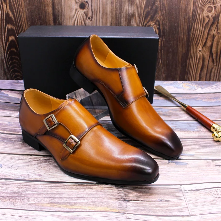 Pure Handmade Brown Leather Shoes, Strap Shoes for Men's, Buckle Shoes for Men, Designer Strap Shoes for Men