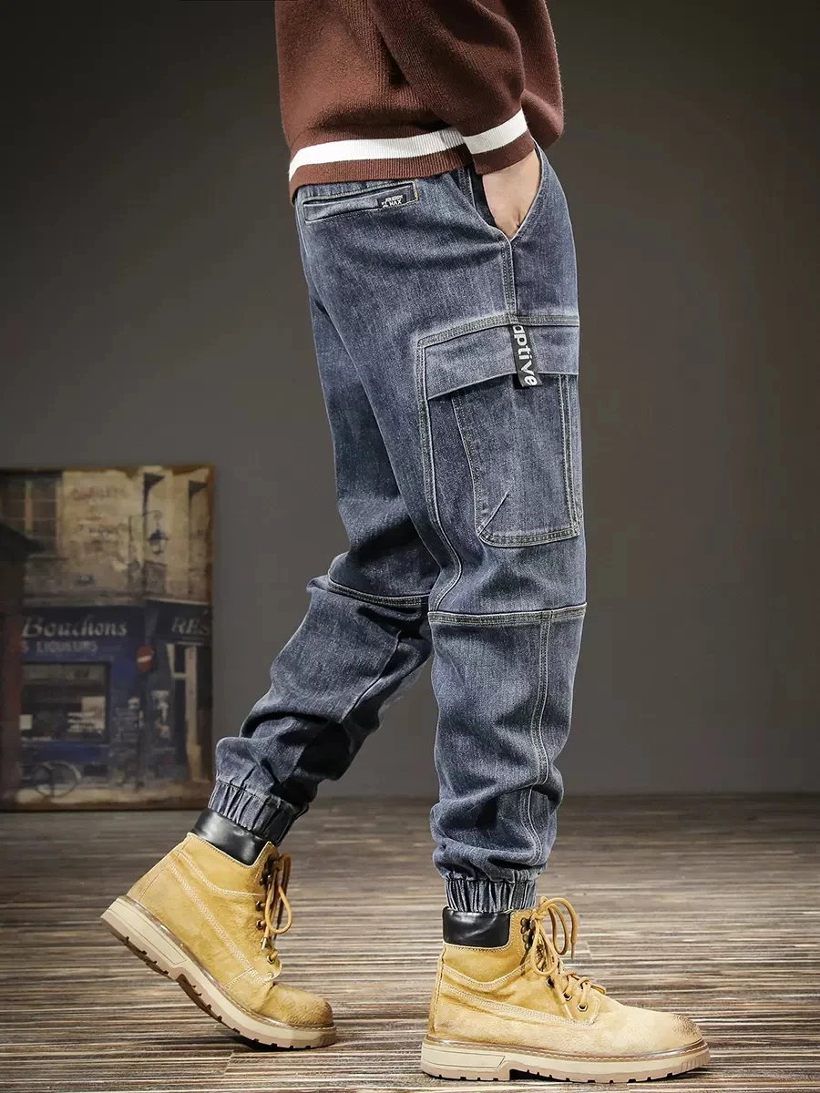 Streetwear Fashion Men Jeans Loose Fit Big Pocket Stretch Casual Denim Cargo Pants Hombre Hip Hop Joggers Men Wide Leg Trousers