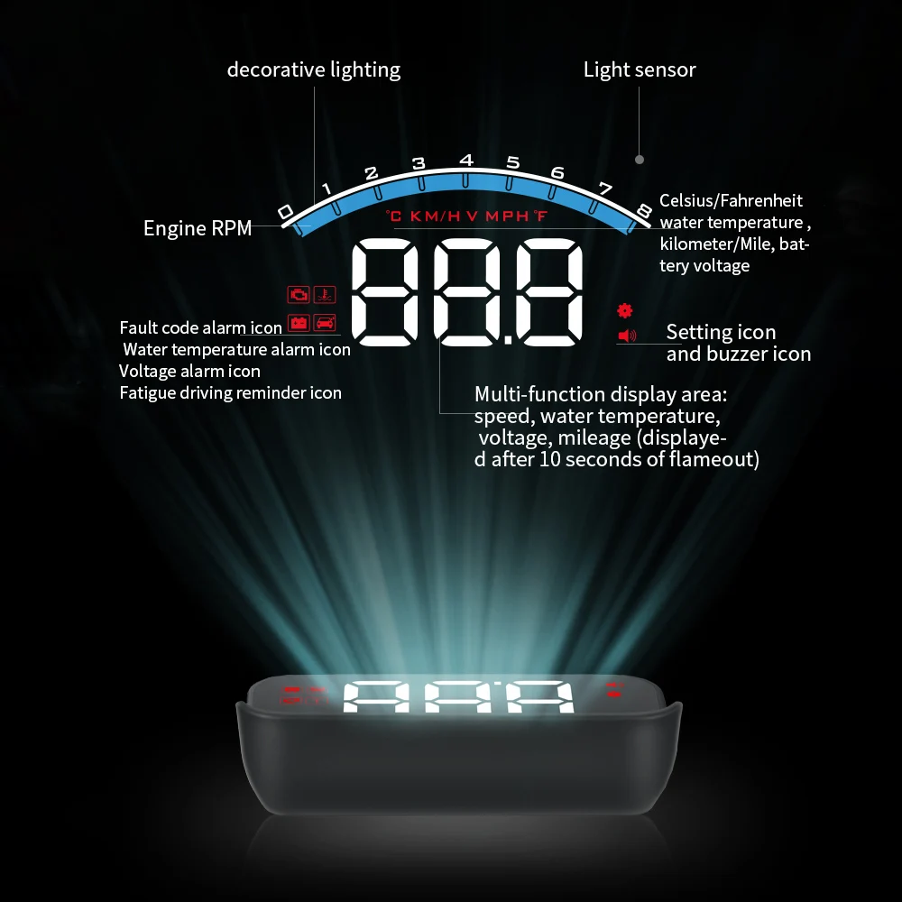 ڵ HUD OBD2  ÷ ӵ   º ǻ, 3.5 ġ ȭ ˶ īƮδн, ڵ ׼ 12V