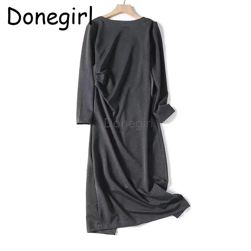 

Donegirl 2024 Autumn Winter New Women Fashion Round Neck Long Sleeve Elegant Dresses Solid Simple Casual Long Dress Female Chic