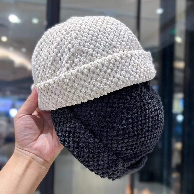 Knitted Beanies Women Men Warm Thick Winter Hat Fashion Docker Sailor Biker Cap Vintage Brimless Hat