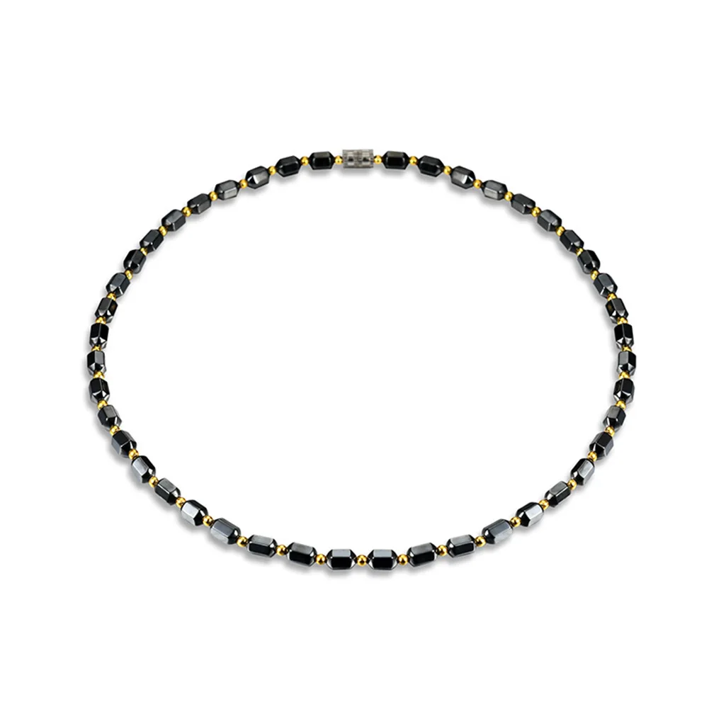 

Men Women Black Hematite Necklace Magnet Gold Beads Magnetic Therapy Care Necklaces Jewelry Gift