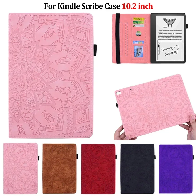 Carteira de Couro Capa para Kindle Scribe 3d Emboss Flower Case Funda Case 102 Pol pu