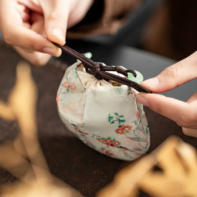 Chinese Style Jewelry Pouch | Zen Tea Set Storage Bag | Fabric Cultural Accessories Organizer | Tea Cup & Master Cup Holder