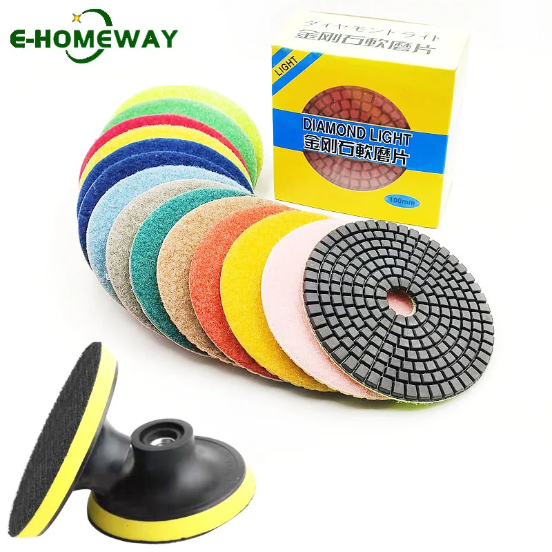 11-teiliges 100-mm-4-Zoll-Diamant-Polierpad-Set für Nass-/Trockenpolitur von Granit-, Stein-, Beton- und Marmoroberflächen, Schleifscheiben-Set