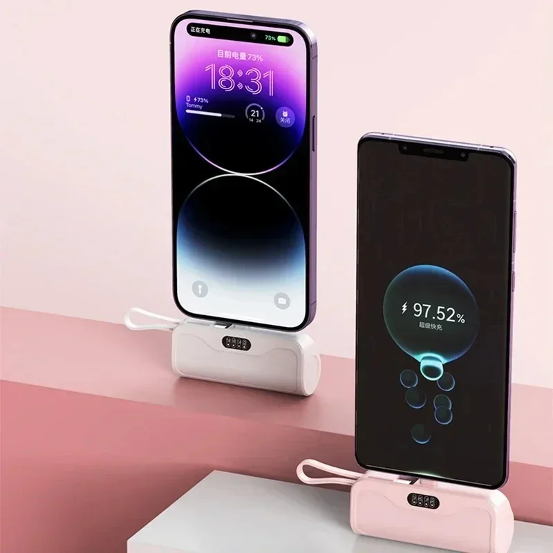 Mini Capsule Power Bank 10000mAh 2 IN 1 Built in Type-C Cable Large Capacity Fast Charging External Battery for IPhone Xiaomi 6