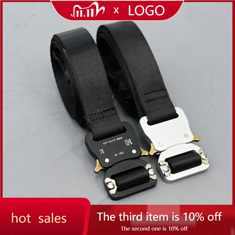 

High Quality 1017 ALYX 9SM High Density Nylon Fabric Belt Men Women 1:1 Silver Metal Buckle ALYX Belt Finely Embossed Letters