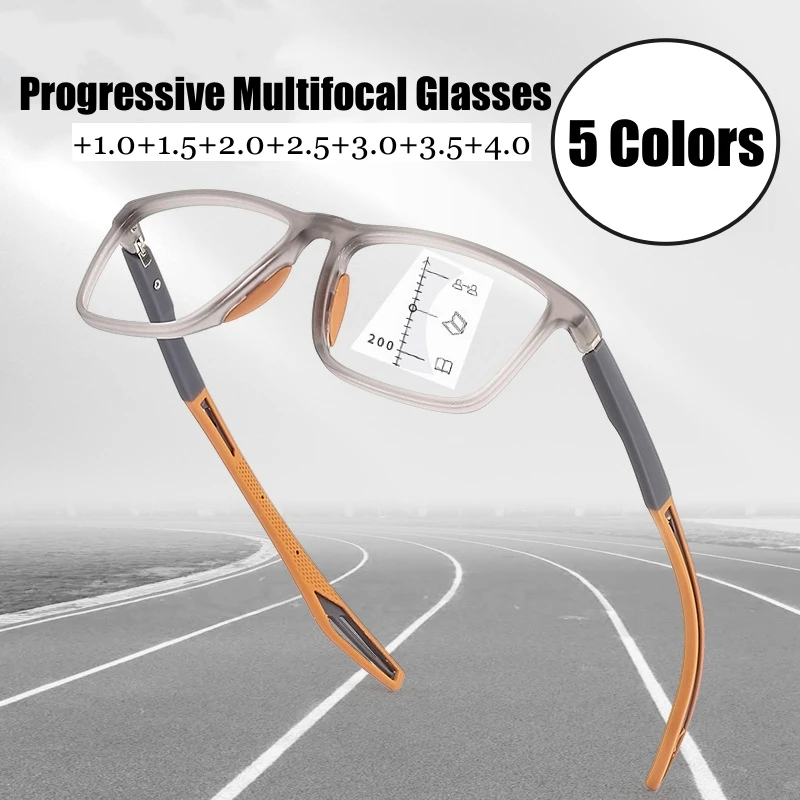 Unisex Ultralight TR90 Multifocal Glasses Trendy Men Women Sports Progressive Reading Glasses Retro HD Lens Presbyopia Glasses