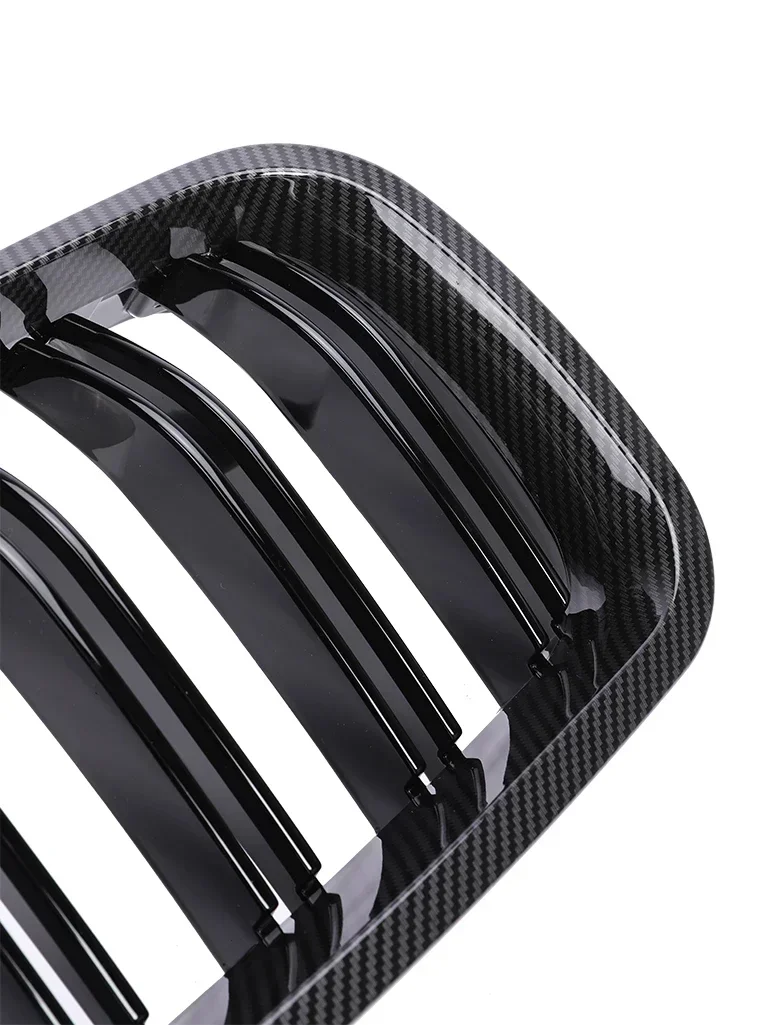Sleek Carbon Fiber Black Double Slat Chrome Kidney Front Radiator Racing Grille