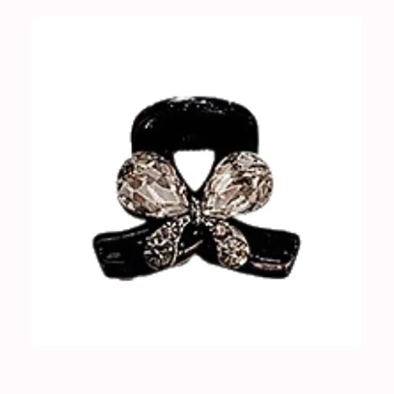 Exquisite schwarze Kristallschleife, kleine Haarklammer, Stirn-Pony-Clip, seitlicher Clip, niedliche süße Haarspangen, koreanische Haar-Accessoires für Damen – Detail 5
