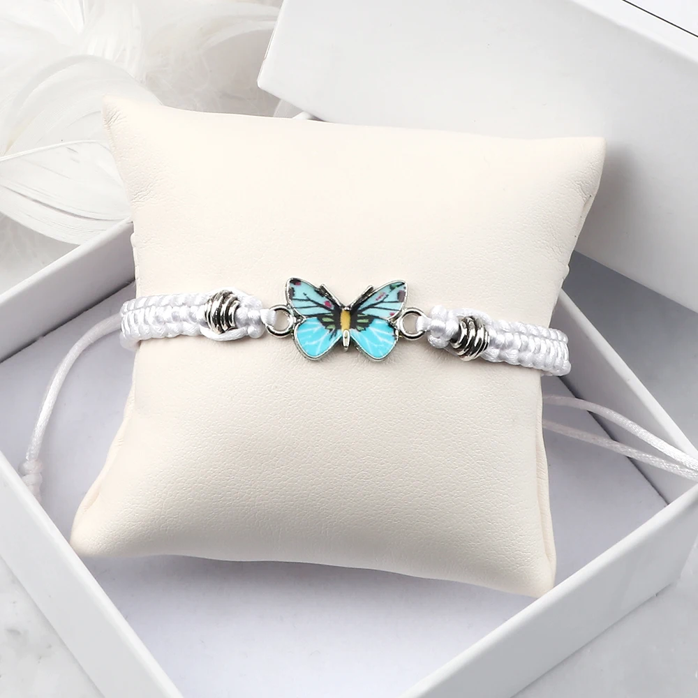 Handmade Braided String Bracelet Butterfly Pendant Adjustable Charm Bracelets for Women Fashion Girl Jewelry Gifts charm bracelet string bracelets