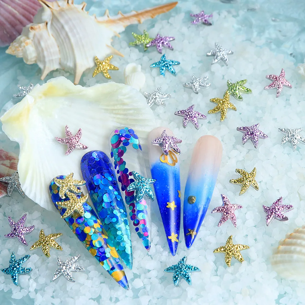 Starfish Rivets 30pc Bulk Imitation Metal Stars Nail Figures Design 3D Resin Ocean ...