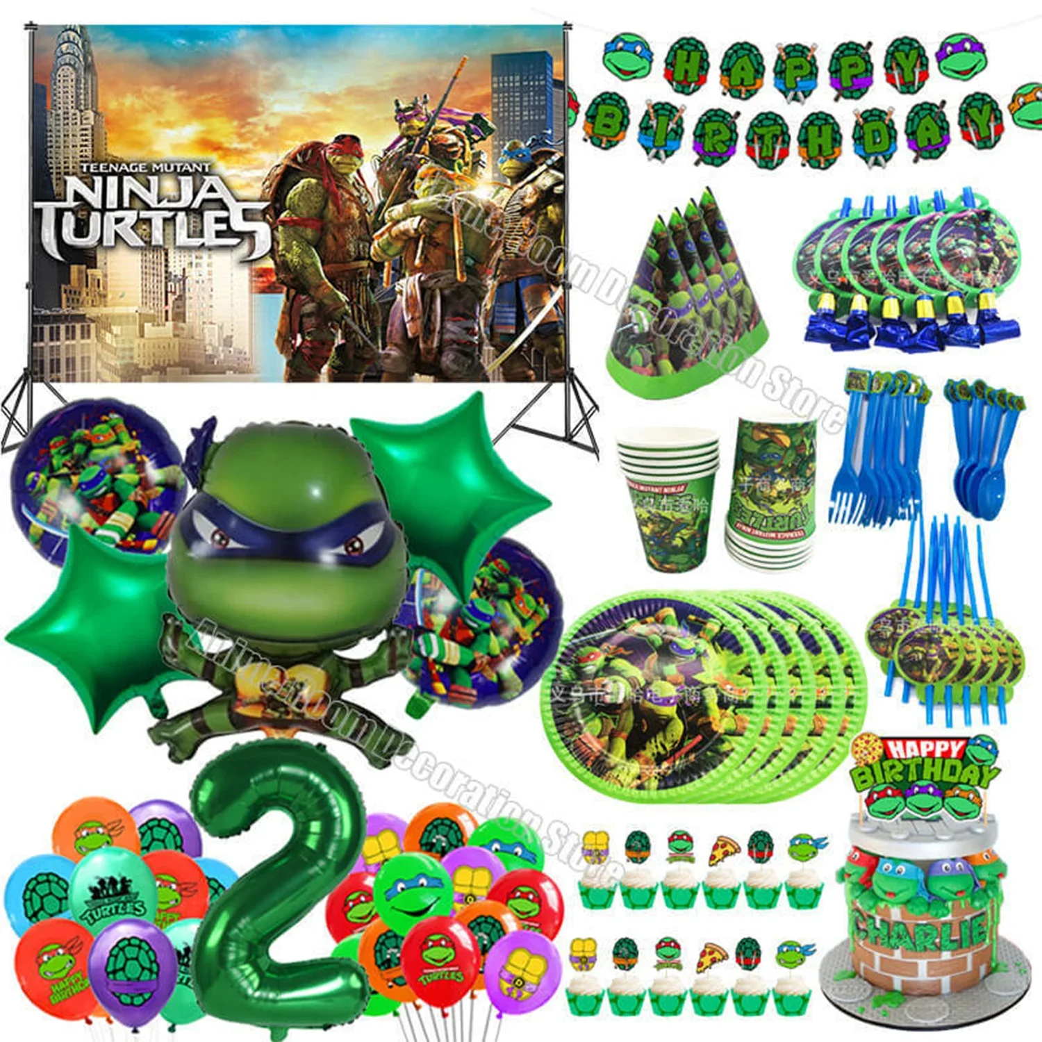Teenage Mutant Ninja Turtles Birthday Party Decoration Supplies Disposable  Tablecloths Pennants Number Balloons DIY Decorations