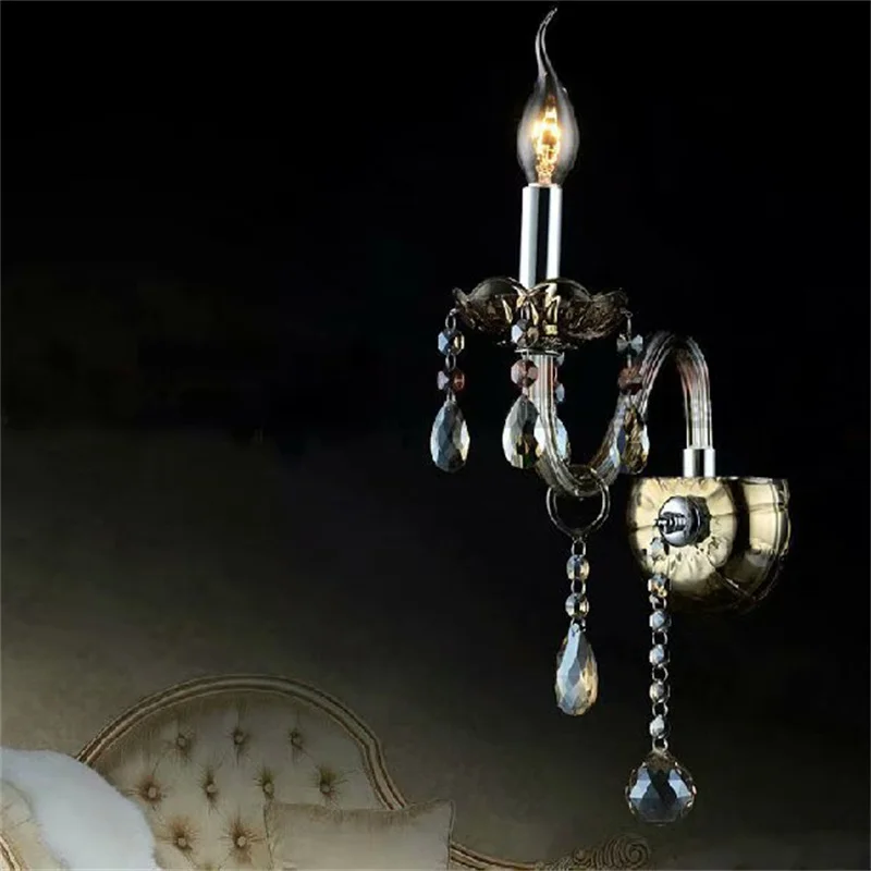

European Style Black Double Head Candle Crystal Wall Lamp Retro Simple Bedside Lamp Wall Lamp Ktv Aisle Bedroom Wall Lamp