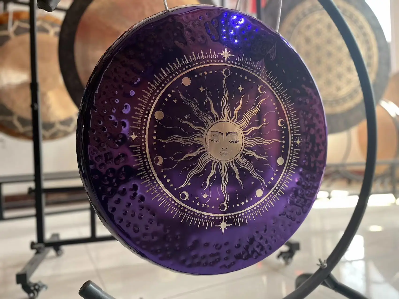 Colorful Alloy Gong 60CM Gong with Pattern Design for Gath, Meditation, Energy Refresh