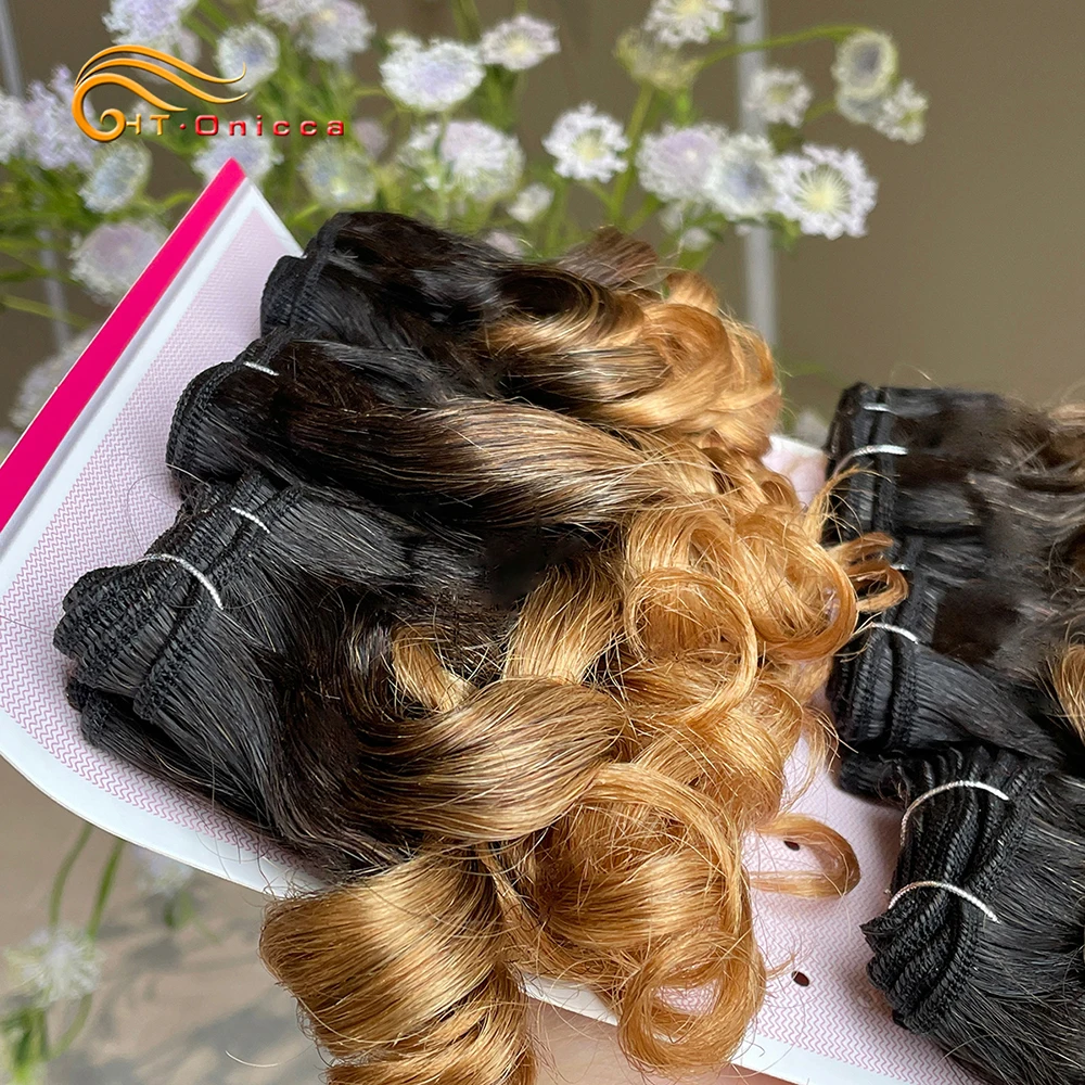 6 Pcs/Lot Curly Human Hair Extensions Brazilian Hair Weave Bundles 8 Inch 1B 30 99J 27 Ombre Short
