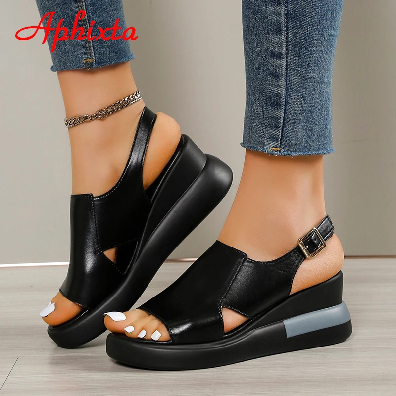 Aphixta 2025 Wedge Sandals Peep Toe Buckle Shoes Woman Platform Ankle Strap Fashion Cool Summer Super High Heel Shoes