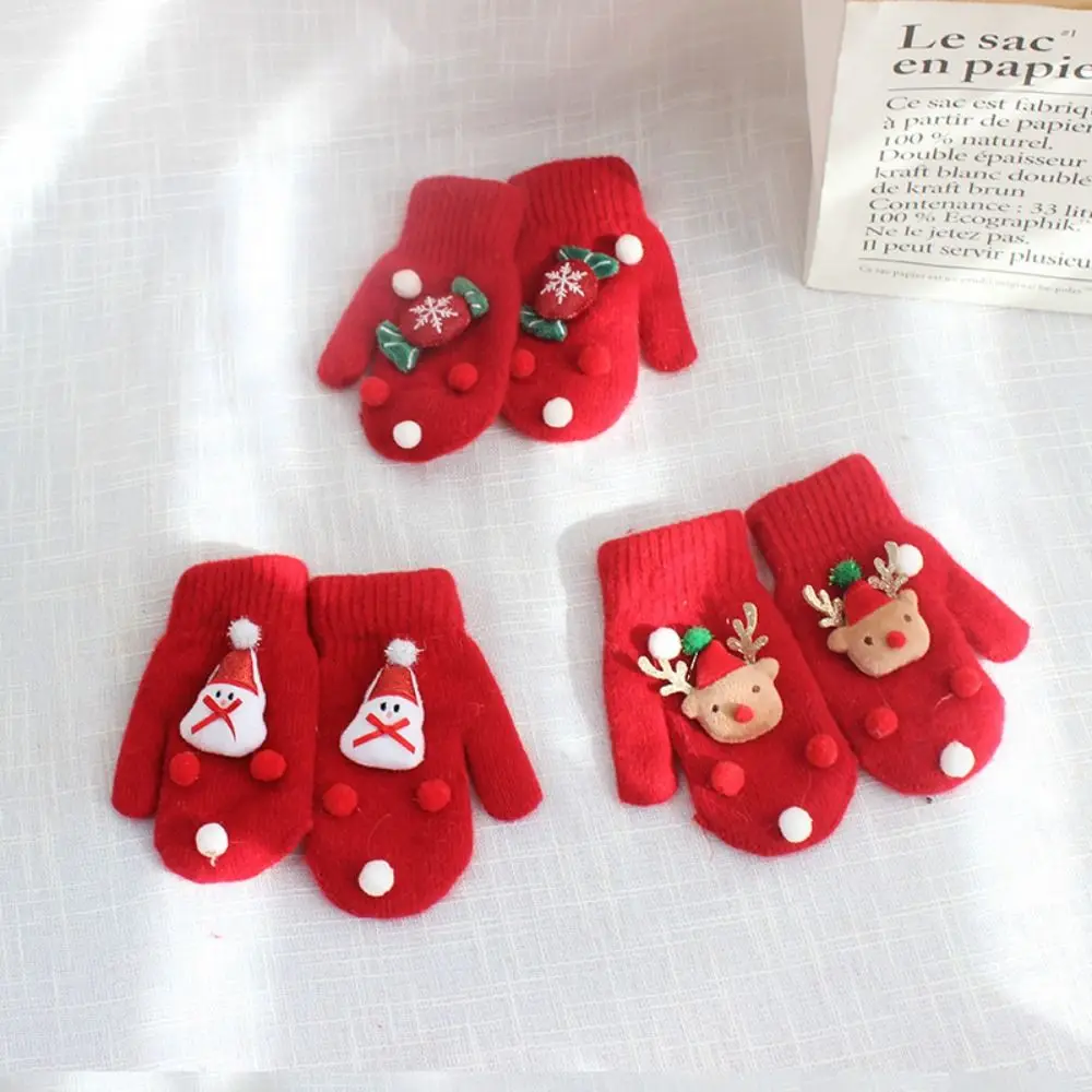 Elk Present Winter And Autumn Plus Velvet Christmas  Mittens Santa Claus Printed Women Knitted Gloves Full Fingers Gloves