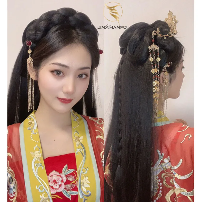 One-piece Ancient Costume Style Wig Hanfu Bun Female Hand Piece Hair Pack Lazy Soft janevini hanfu hand fan ancient chinese gold wedding bridal bouquet pearls flowers crystal round tassel bride fan bouquet mariee