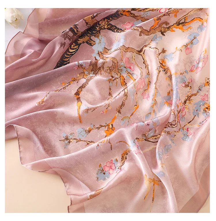 Van Gogh Ölgemälde Aprikose Blumen Seidenschal Frauen Designer Baum Schal Lange Bandana Foulard Femme Luxus Schals 180*90 cm – Detail 19