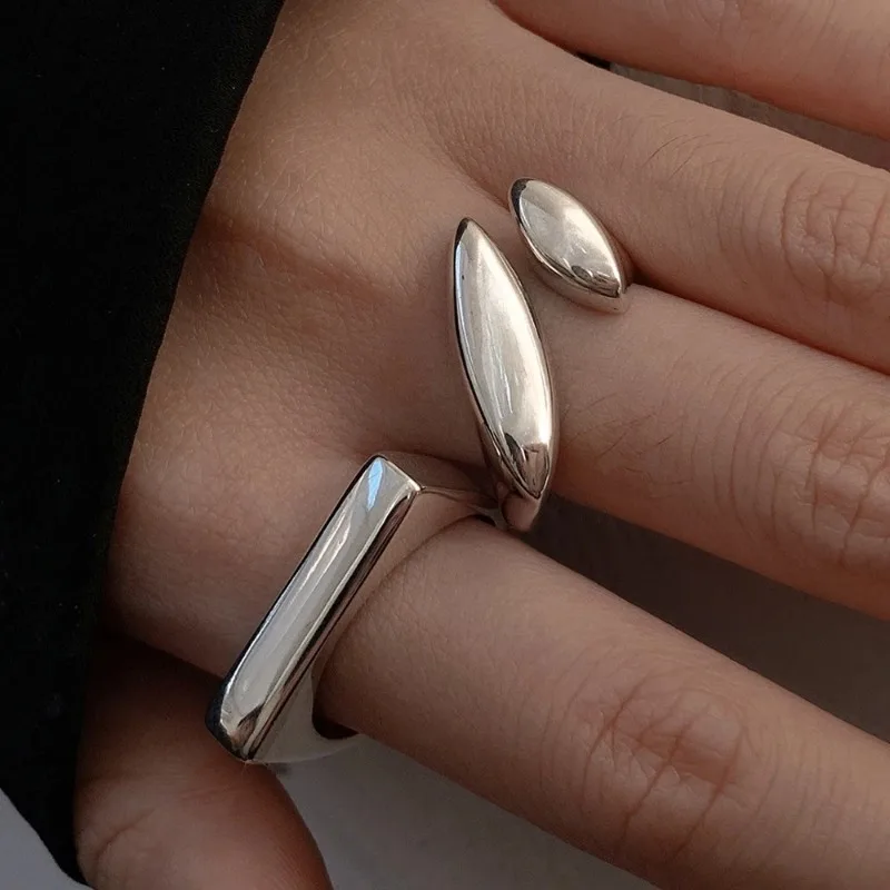 Silver Ring 925 Sterling for Women Flat Simple Finger Open Vintage Handmade Allergy Party Birthday Gift