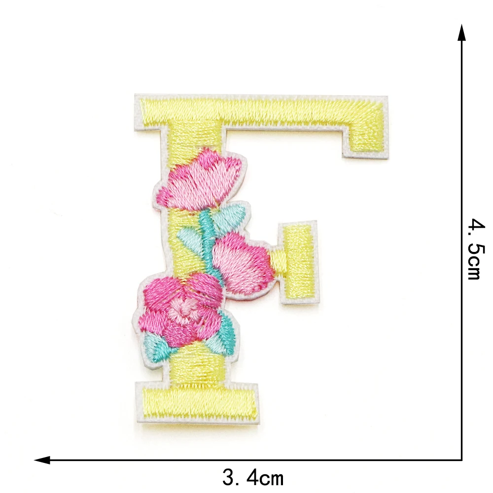 1PC 45MM Blume Gestickte Buchstaben Patch DIY Name Patches Eisen Auf Alphabet Applikationen Nähen Jacke Mäntel Abzeichen – Detail 7