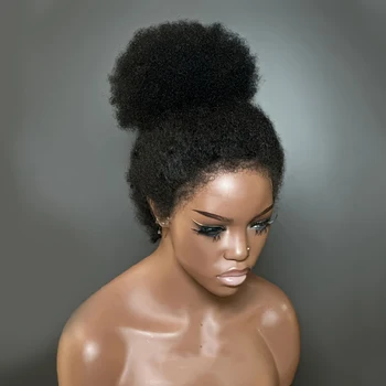 250% Density Glueless Afro Curly Wigs Human Hair Short Kinky Curly Natural Black Wigs With Bangs Fluffy Natural Bob Wigs On Sale