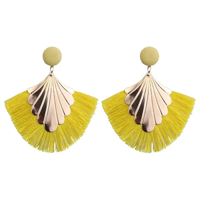 Bohemia Fan Shaped Tassel Earrings For Women Exaggerated Big Statement Fringed Vintage Dangle drop earrings dangle earrings long earrings crystal tassel earrings