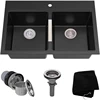 33-inch Drop-In/Undermount 50/50 Double Bowl Granite Kitchen Sink in Black Onyx, KGD-433B 1