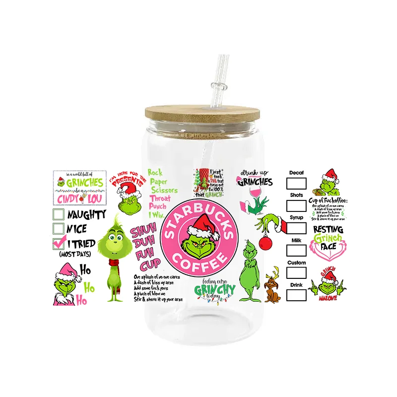 Cup Wraps Miniso Christmas UV DTF 16oz Libbey Wrap Tumbler Stickers Decal Glass Can Selfadhesive Waterproof sticker cups