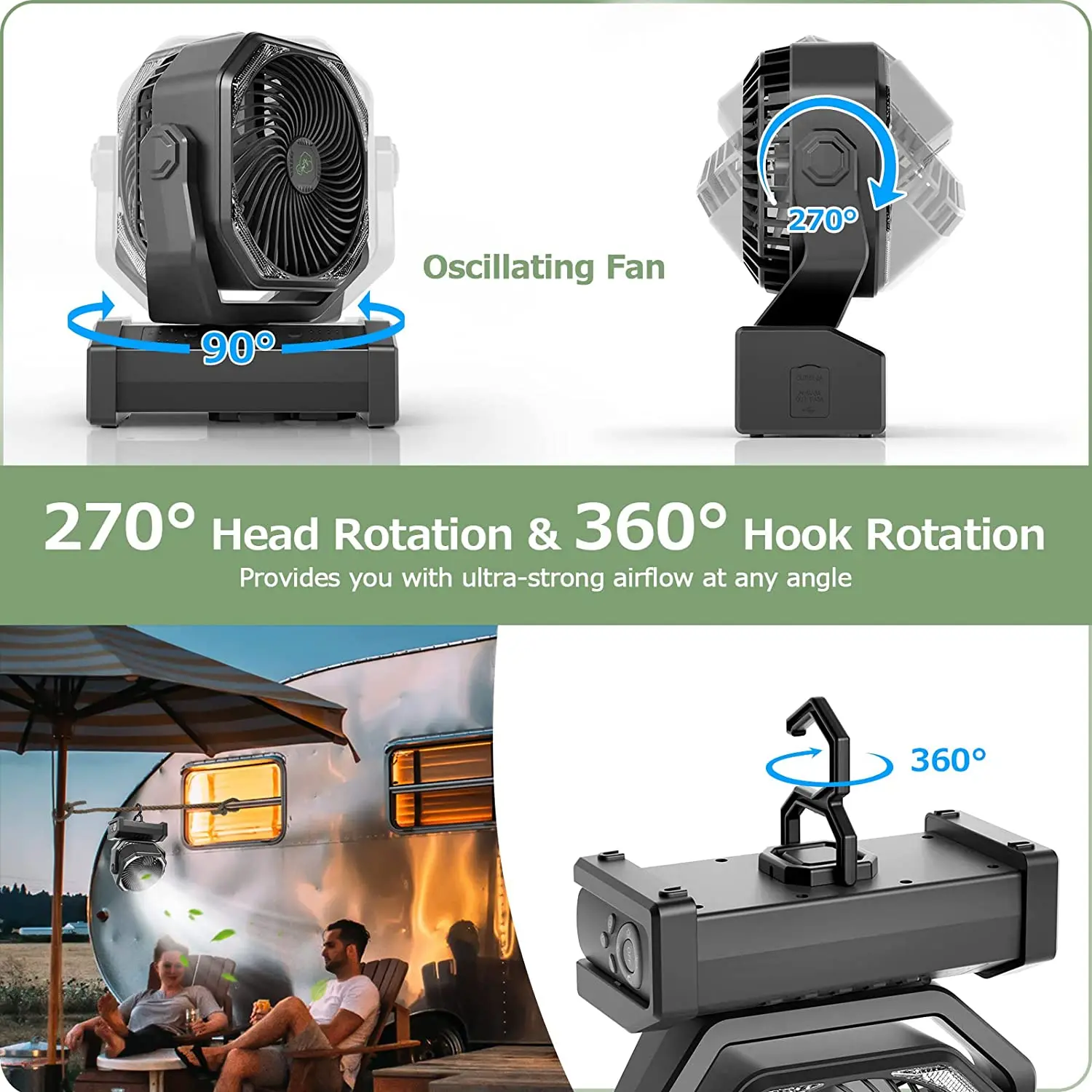 Ventilatore Da Campeggio Portatile 20000mAh Con Luce LED - 4 Velocità, Telecomando E Gancio Per Esterno - Foto 2