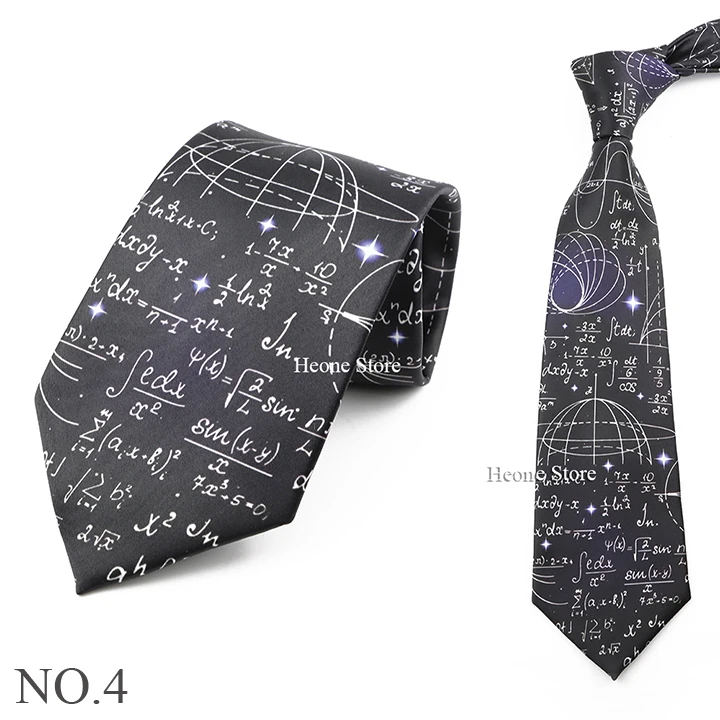 Neuartige Weiche Seidenkrawatte für Herren Kreative Graffiti Katze Hund Karte Mathematik Druck Polyester Krawatte Casual Party Alltagskleidung Accessoire – Detail 5