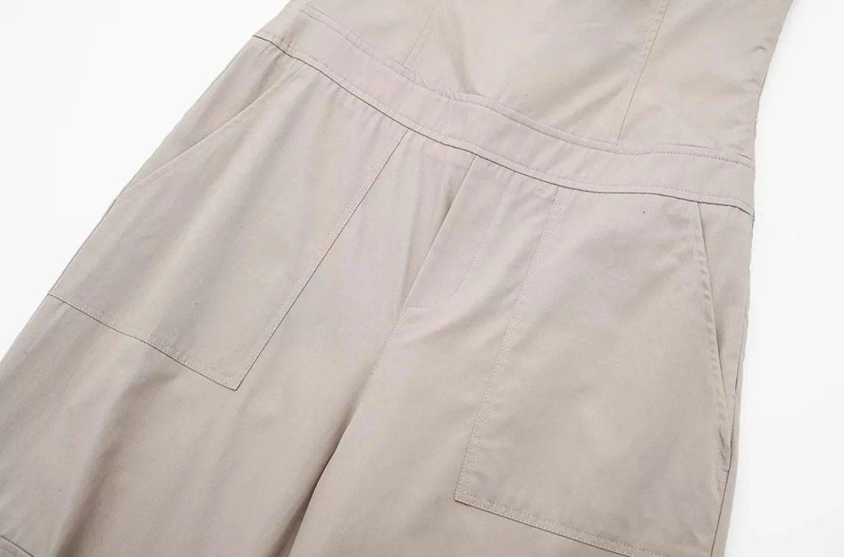 Women Fashion with Pockets Strapless Cargo Jumpsuit Vintage Straight Neck Side Zipper Female Playsuits Overalls for Women 2023