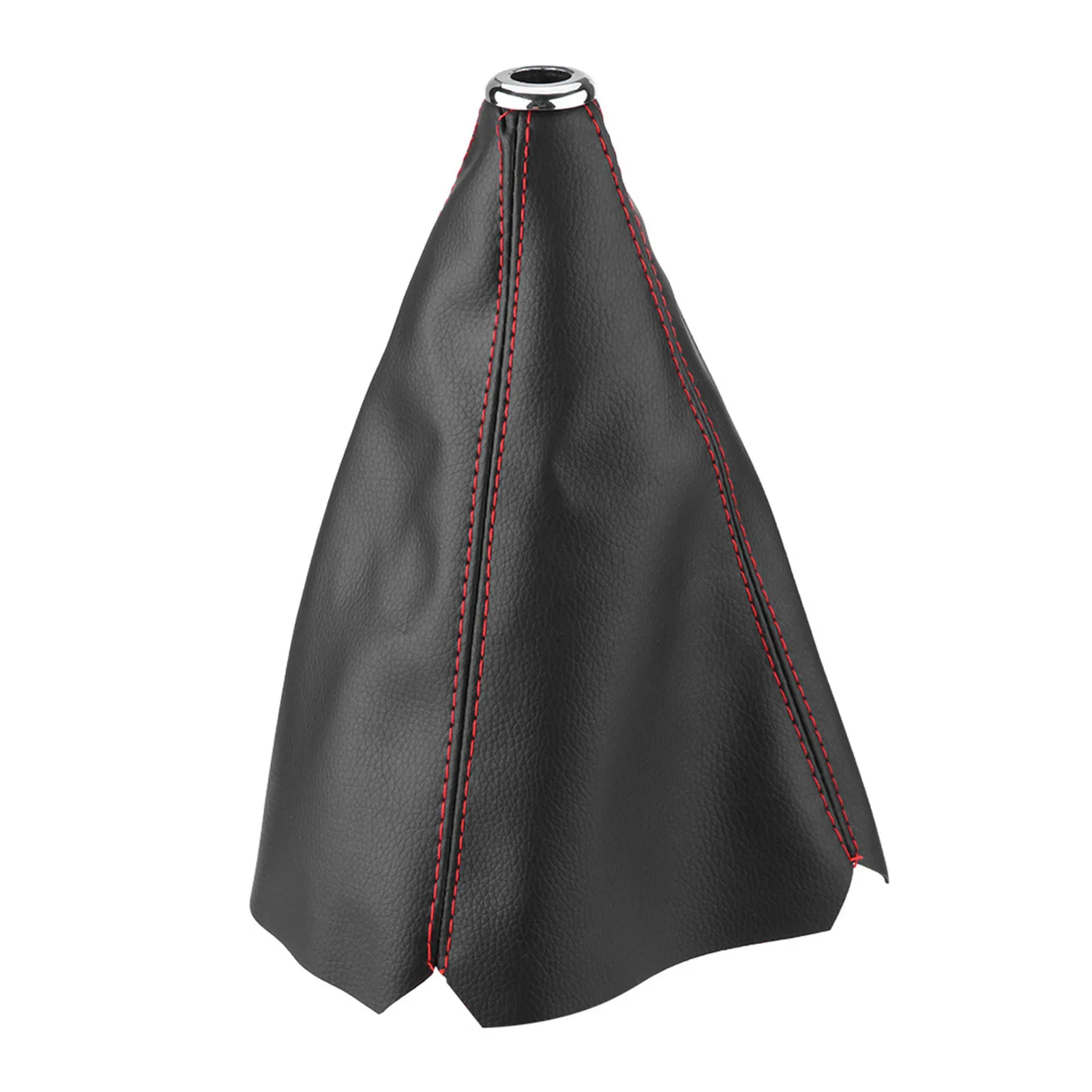 Universal Black PU Leather Gear Knob Cover with Red Stitching