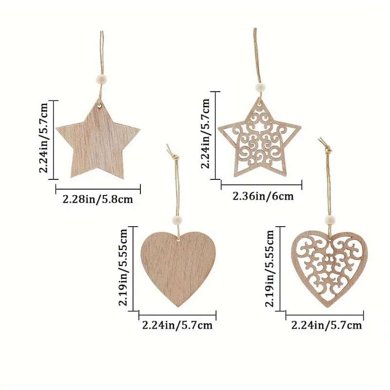 Elegant Wooden Christmas Ornaments Collection with Snowflake and Heart Designs for Home Tree Decor Festive Party Supplies,