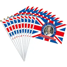 

2022 Queen Elizabeth Plat-inum Jubilee Flags 10pcs 5x8inch Polyester Union Jack Flags Featuring Her Majesty The Queen 70th