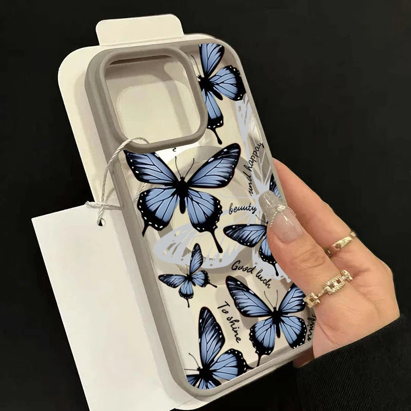 Butterfly Magnetic Transparent Shockproof Phone Case - Wireless Charging Compatible Cover