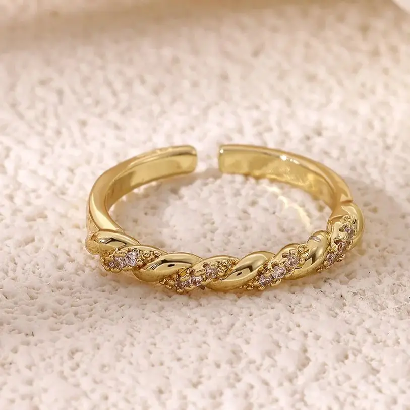Zircon Twisted Rings for Women Gold Stainless Steel