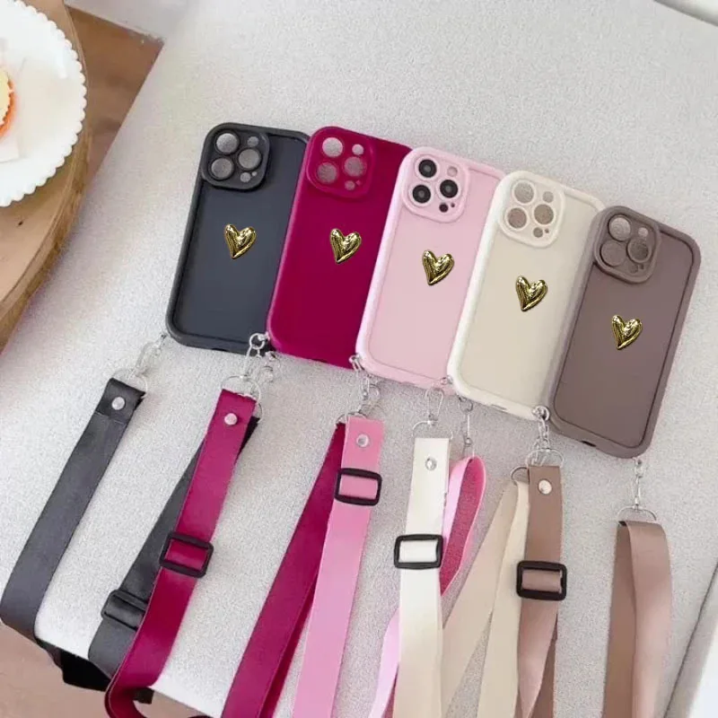 Cute Korean 3D Golden Love Heart Soft Phone Case Cover