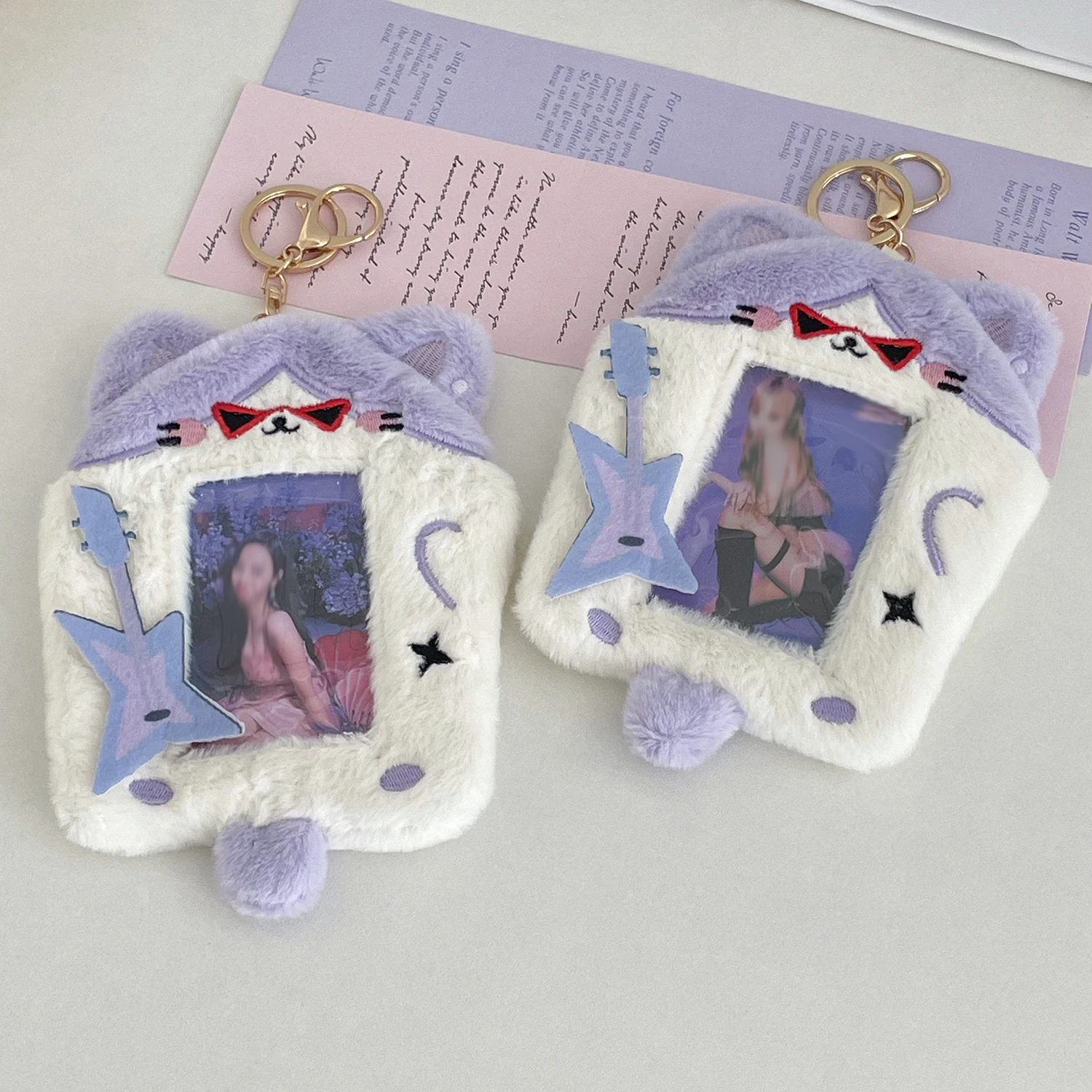 3 Inch Kpop Photocard Holder Keychain Kawaii Cardholder Plush Devil Cover Cute Aesthetic Photo Sleeve 2